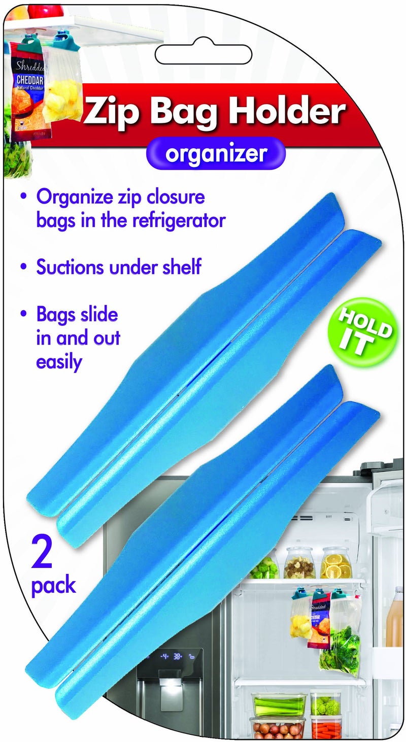 Jokari Zip Bag Holder, Best Fridge Storage Hack - Suction Cups Hold Baggies Under Refrigerator Shelves for Easy Removal, Just Slide In or Out of Clip, Holds Up to One Gallon Zip or Freezer Baggy (2 pack) - Image 1